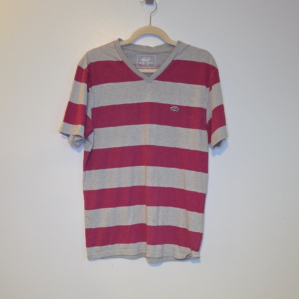 Ecko Unlimited Red Gray Striped T-Shirt Men’s Short Sleeve Streetwear